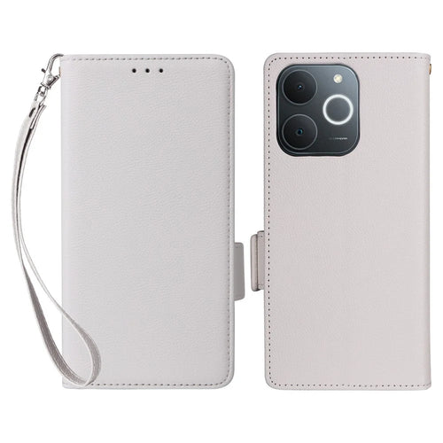 Leather Case for Realme Note 70T 4G / Note 70 4G / Narzo 80 Lite 4G / Realme C71 4G (India) Litchi Texture Wallet Phone Cover with Wrist Strap - White - 1