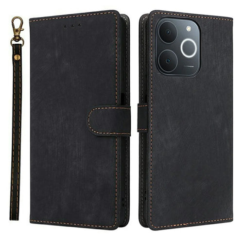 Wallet Case for Realme Note 70T 4G / Note 70 4G / Narzo 80 Lite 4G / Realme C71 4G (India) RFID Blocking PU Leather Phone Cover Stand with Strap - Black - 1
