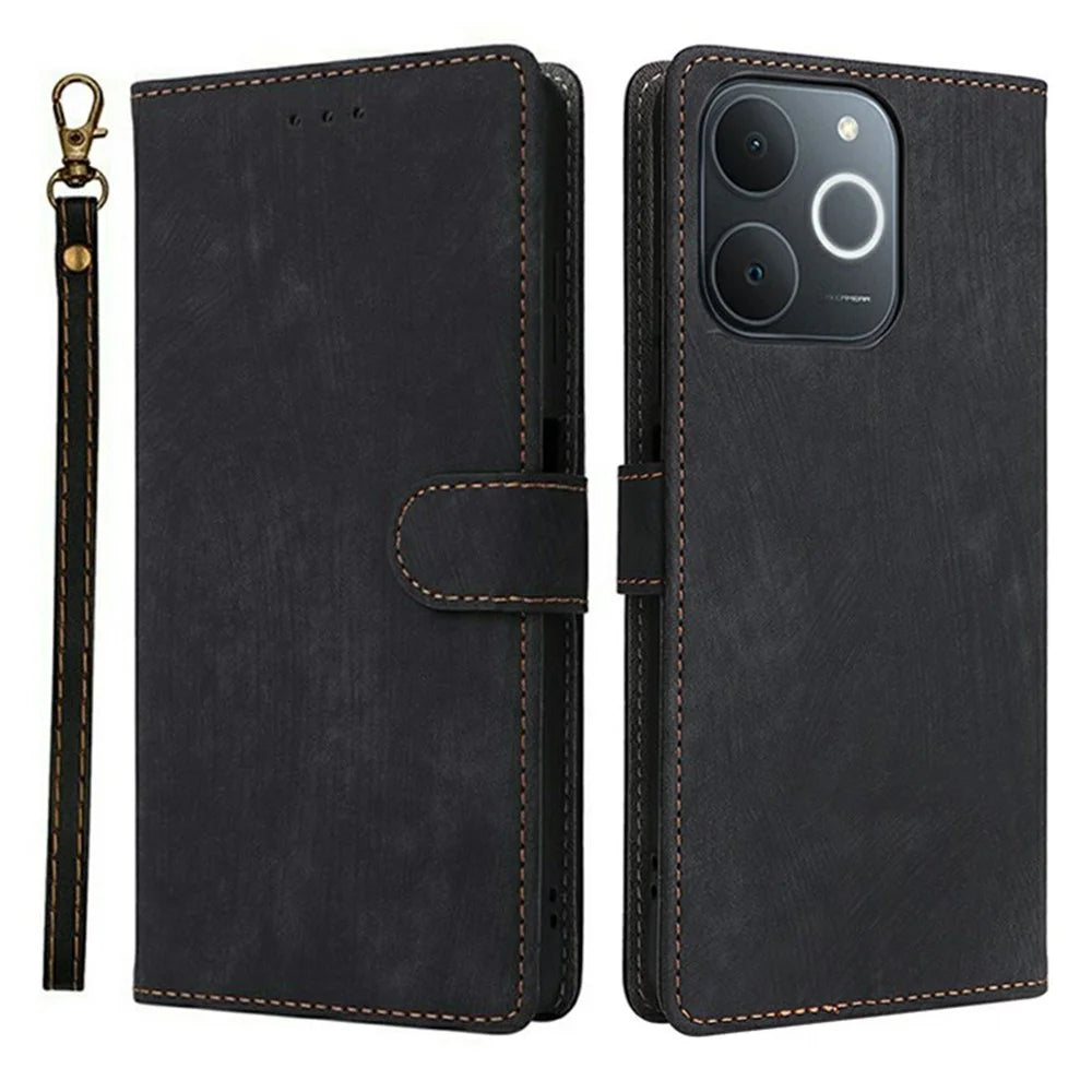 Wallet Case for Realme Note 70T 4G / Note 70 4G / Narzo 80 Lite 4G / Realme C71 4G (India) RFID Blocking PU Leather Phone Cover Stand with Strap - Black - 1