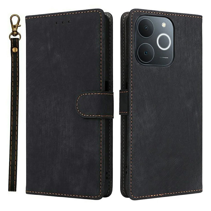 Wallet Case for Realme Note 70T 4G / Note 70 4G / Narzo 80 Lite 4G / Realme C71 4G (India) RFID Blocking PU Leather Phone Cover Stand with Strap - Black - 1