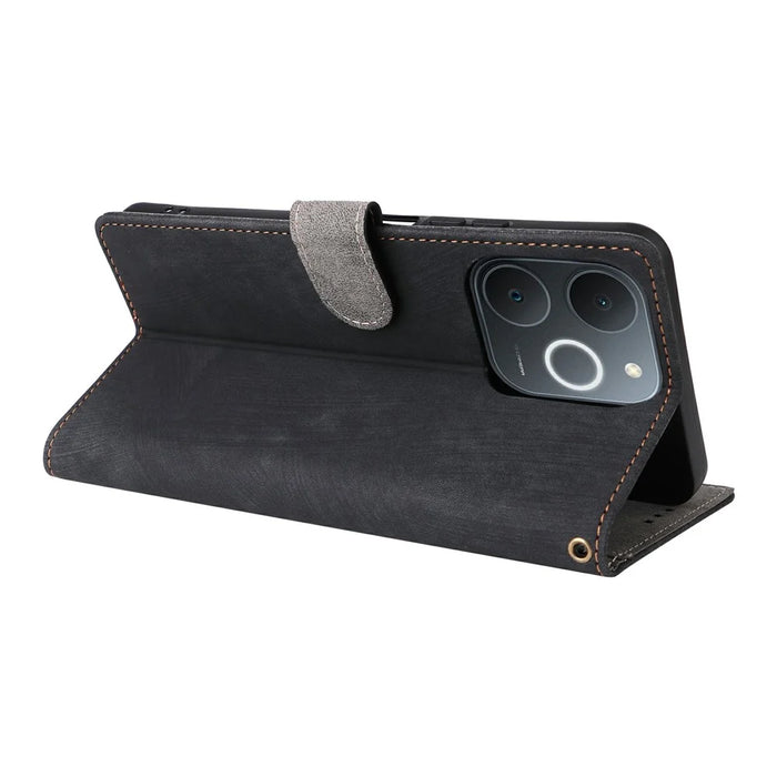 Wallet Case for Realme Note 70T 4G / Note 70 4G / Narzo 80 Lite 4G / Realme C71 4G (India) RFID Blocking PU Leather Phone Cover Stand with Strap - Black - 5