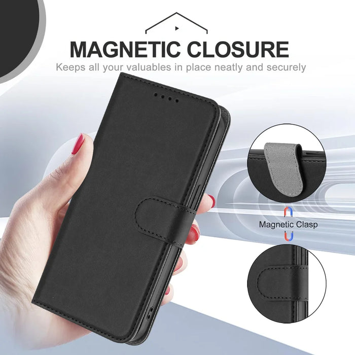 For Samsung Galaxy S25 Ultra Leather Case Solid Color Phone Cover with Wallet - Black - 5