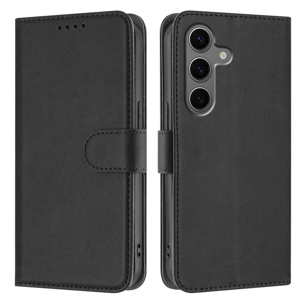 For Samsung Galaxy S25+ / Galaxy S24+ Leather Case Solid Color Phone Cover with Wallet - Black - 1