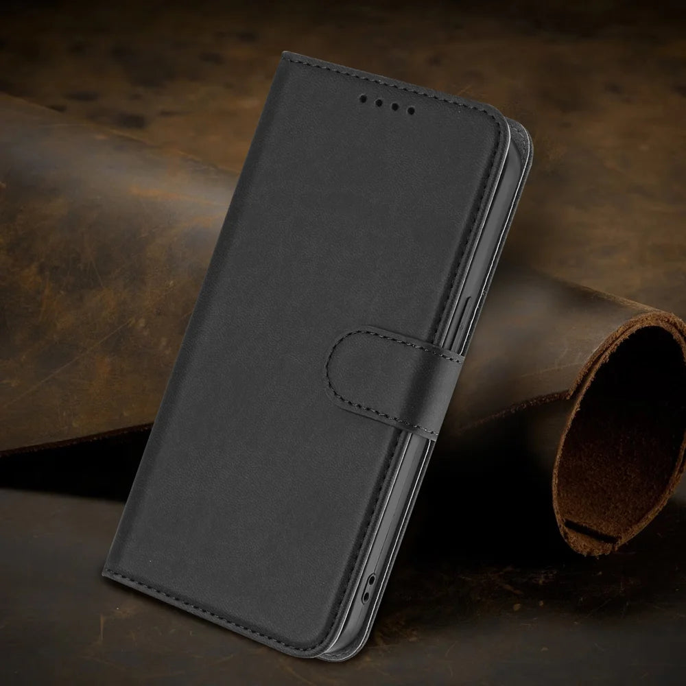 For Samsung Galaxy S25+ / Galaxy S24+ Leather Case Solid Color Phone Cover with Wallet - Black - 6