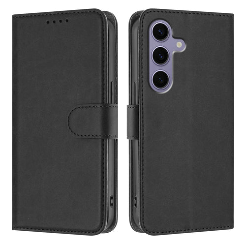 For Samsung Galaxy S25 / Galaxy S24 Leather Case Solid Color Phone Cover with Wallet - Black - 1