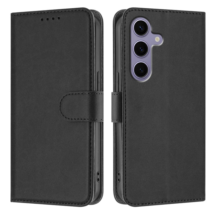 For Samsung Galaxy S25 / Galaxy S24 Leather Case Solid Color Phone Cover with Wallet - Black - 1
