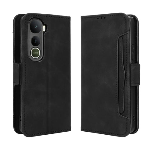For vivo Y400 4G / vivo Y400 5G Leather Case Phone Wallet Cover with Multiple Card Slots - Black - 1