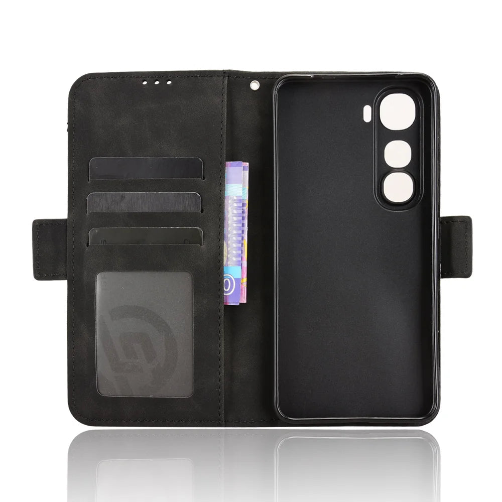 For vivo Y400 4G / vivo Y400 5G Leather Case Phone Wallet Cover with Multiple Card Slots - Black - 5