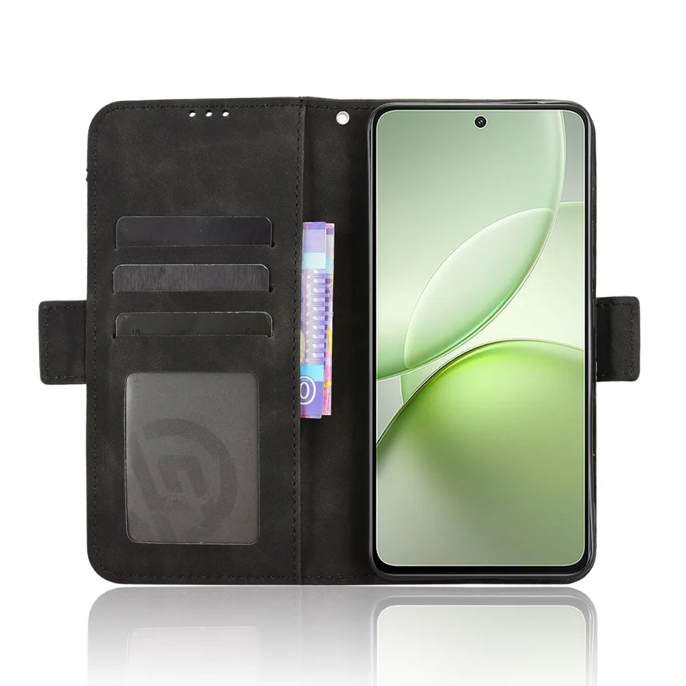 For vivo Y400 4G / vivo Y400 5G Leather Case Phone Wallet Cover with Multiple Card Slots - Black - 6
