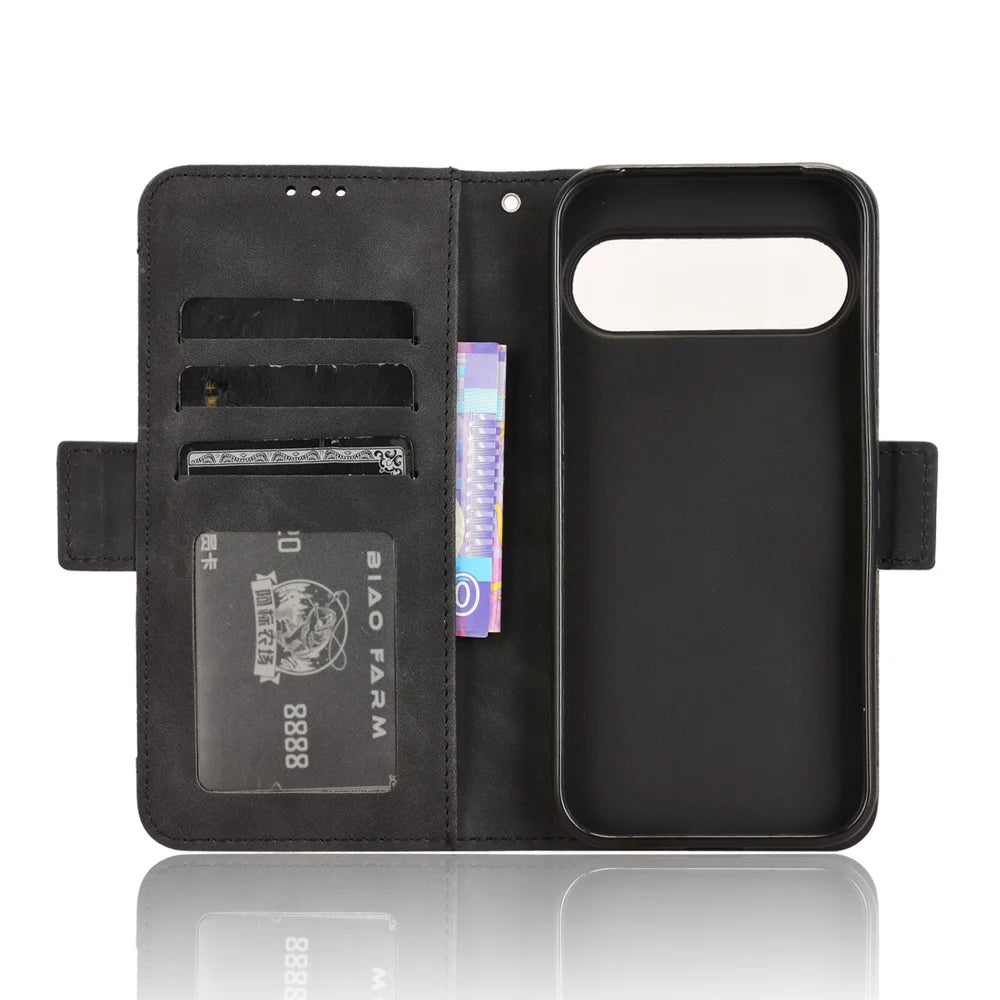 For Google Pixel 10 Pro XL Leather Case Phone Wallet Cover with Multiple Card Slots - Black - 5