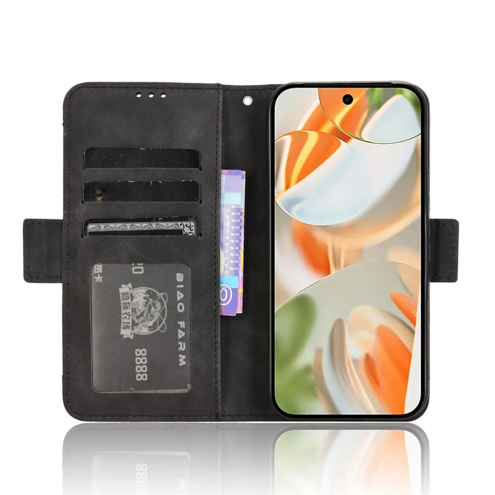 For Google Pixel 10 Pro XL Leather Case Phone Wallet Cover with Multiple Card Slots - Black - 6