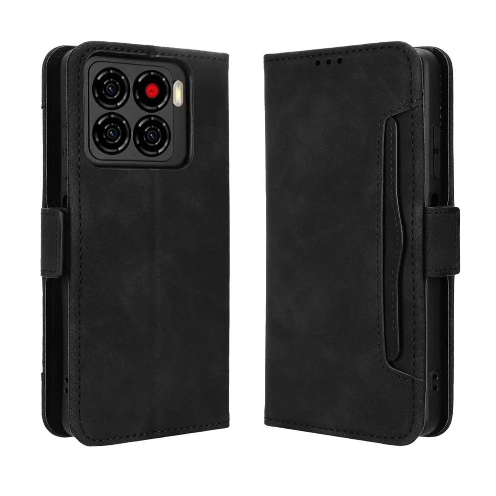 For ZTE Blade A56 Leather Case Phone Wallet Cover with Multiple Card Slots - Black - 1