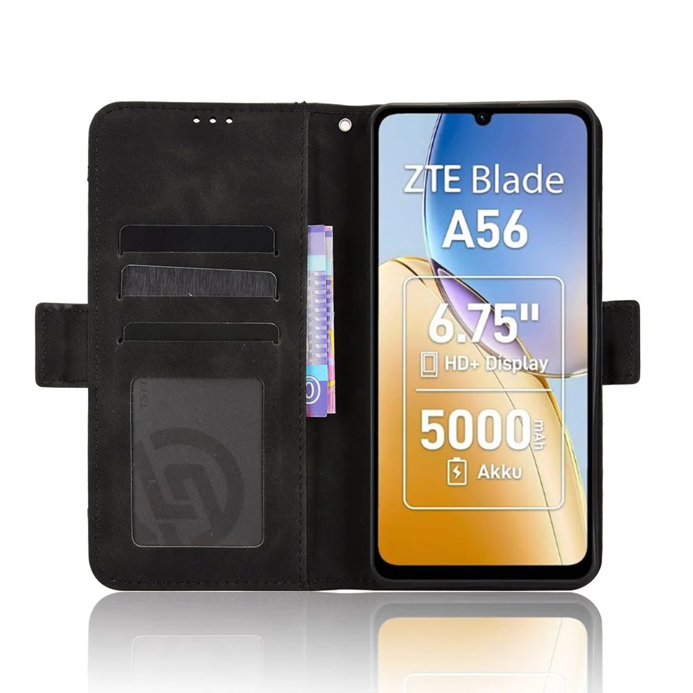 For ZTE Blade A56 Leather Case Phone Wallet Cover with Multiple Card Slots - Black - 6