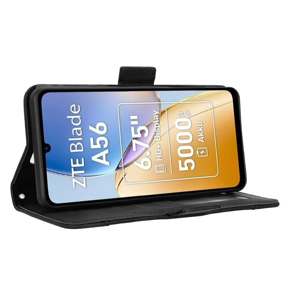 For ZTE Blade A56 Leather Case Phone Wallet Cover with Multiple Card Slots - Black - 7