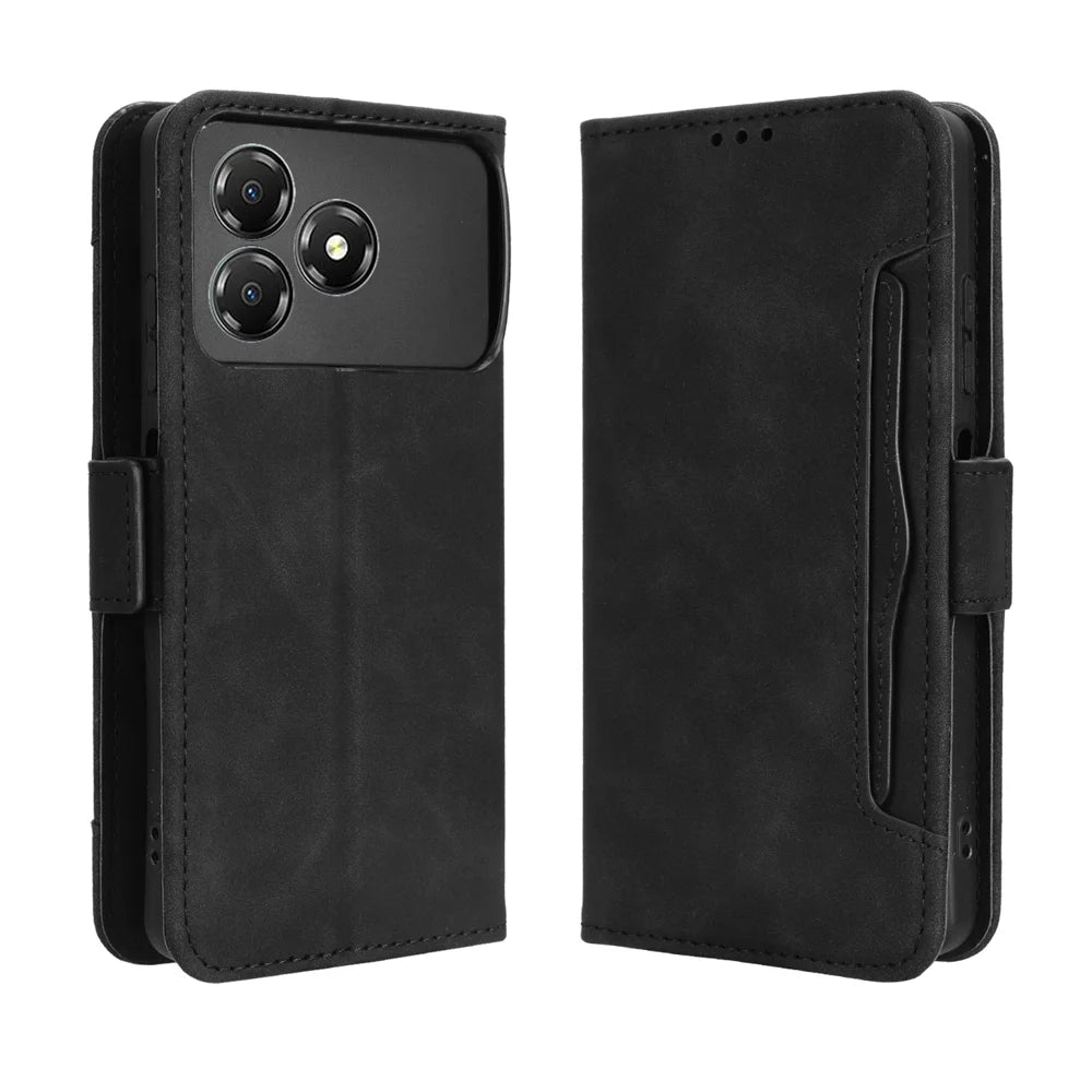 For ZTE Blade A36 Leather Case Phone Wallet Cover with Multiple Card Slots - Black - 1