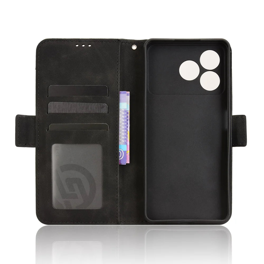 For ZTE Blade A36 Leather Case Phone Wallet Cover with Multiple Card Slots - Black - 5