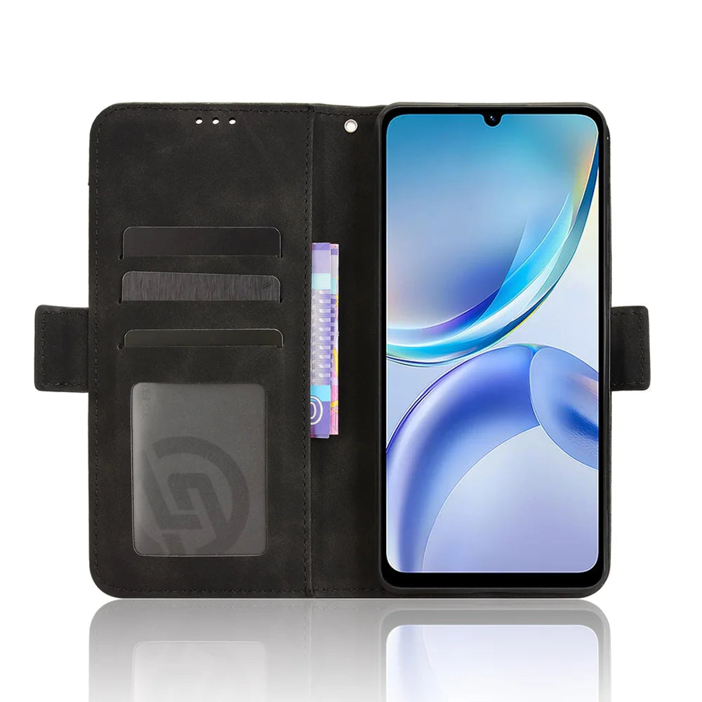 For ZTE Blade A36 Leather Case Phone Wallet Cover with Multiple Card Slots - Black - 6