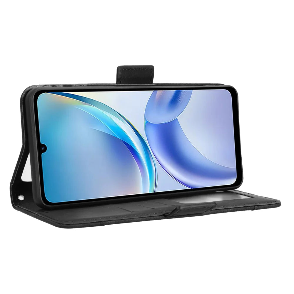 For ZTE Blade A36 Leather Case Phone Wallet Cover with Multiple Card Slots - Black - 7