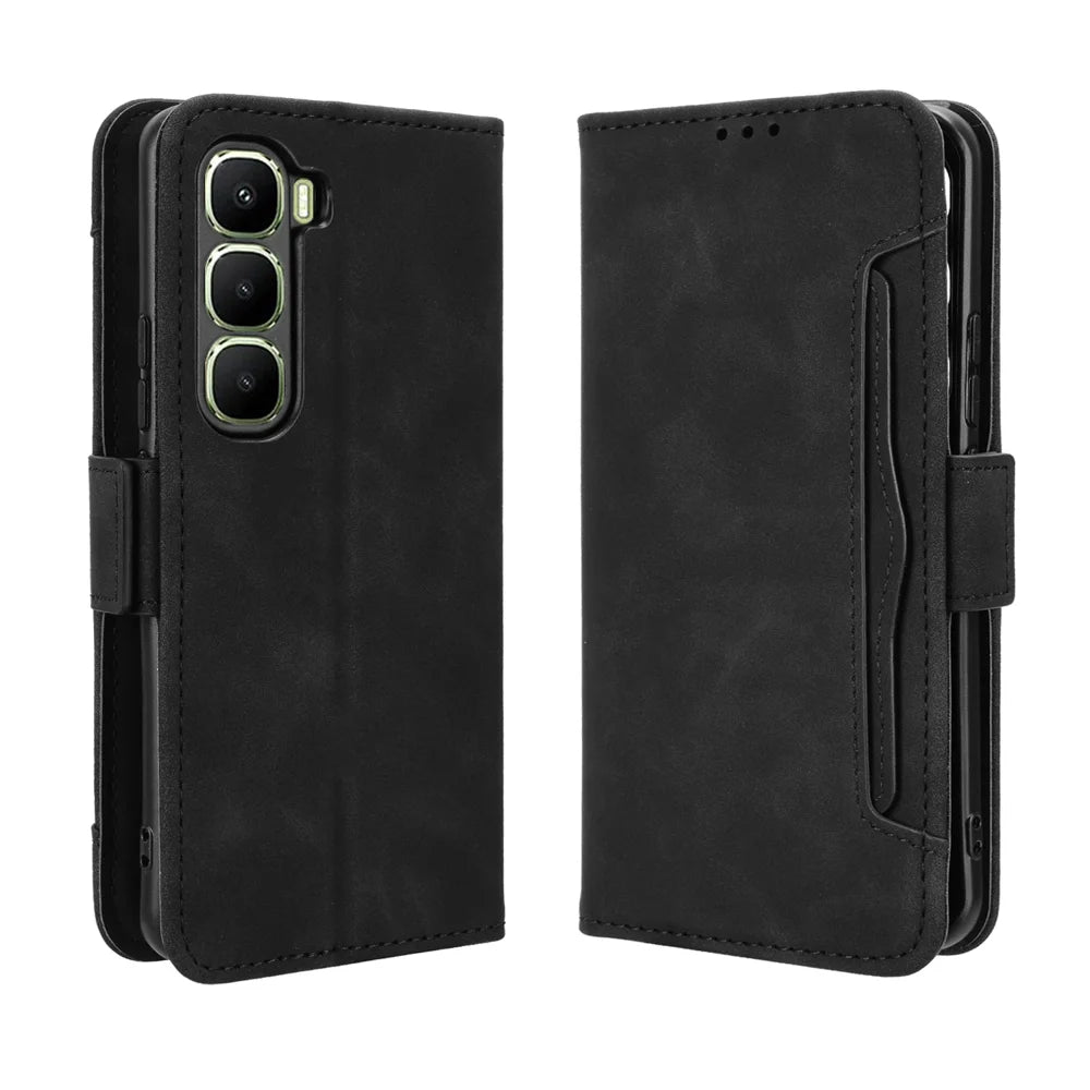 For Infinix Hot 60 Pro 4G Leather Case Phone Wallet Cover with Multiple Card Slots - Black - 1