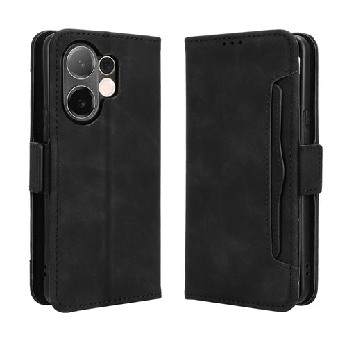 For vivo V60 5G Leather Case Phone Wallet Cover with Multiple Card Slots - Black - 1