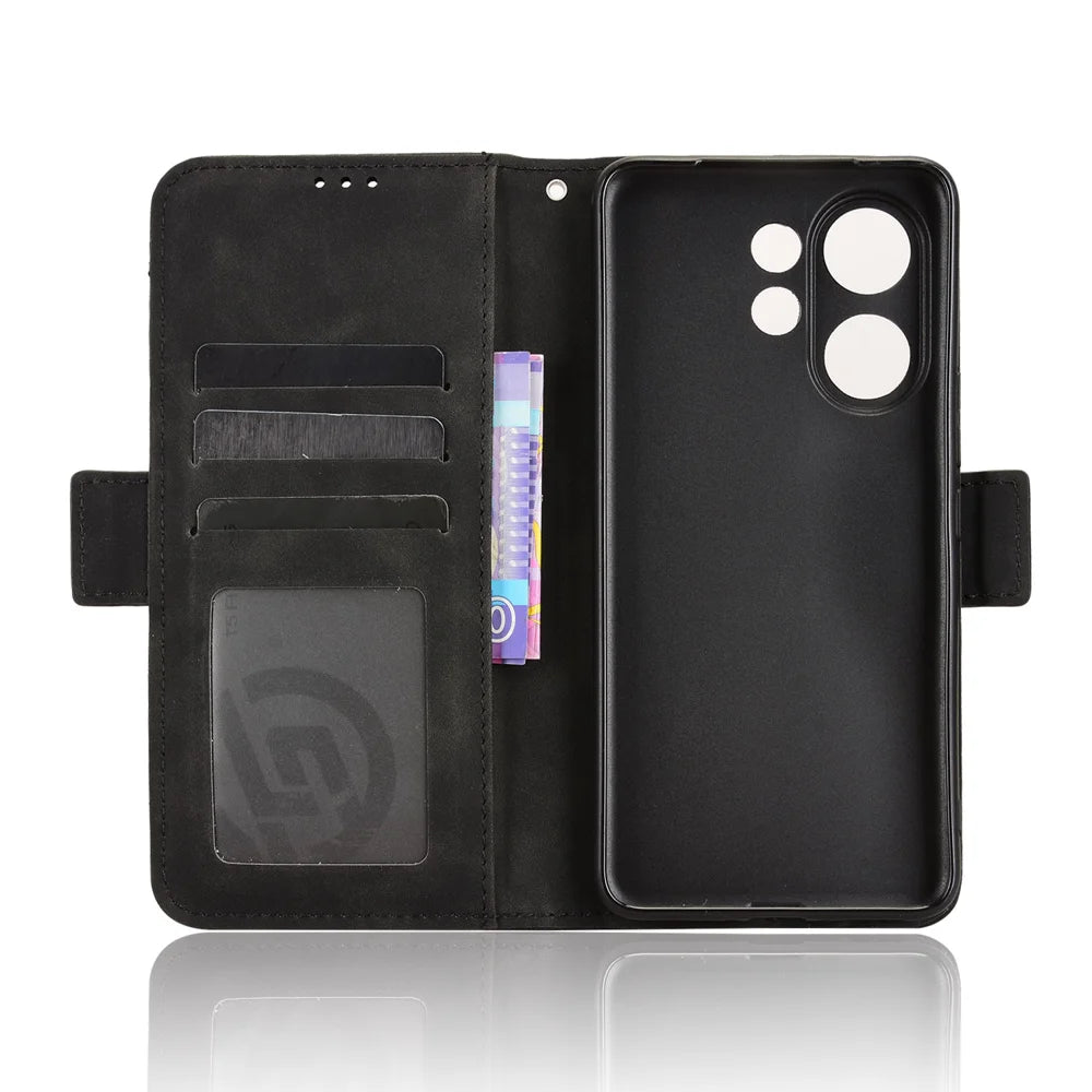 For vivo V60 5G Leather Case Phone Wallet Cover with Multiple Card Slots - Black - 5