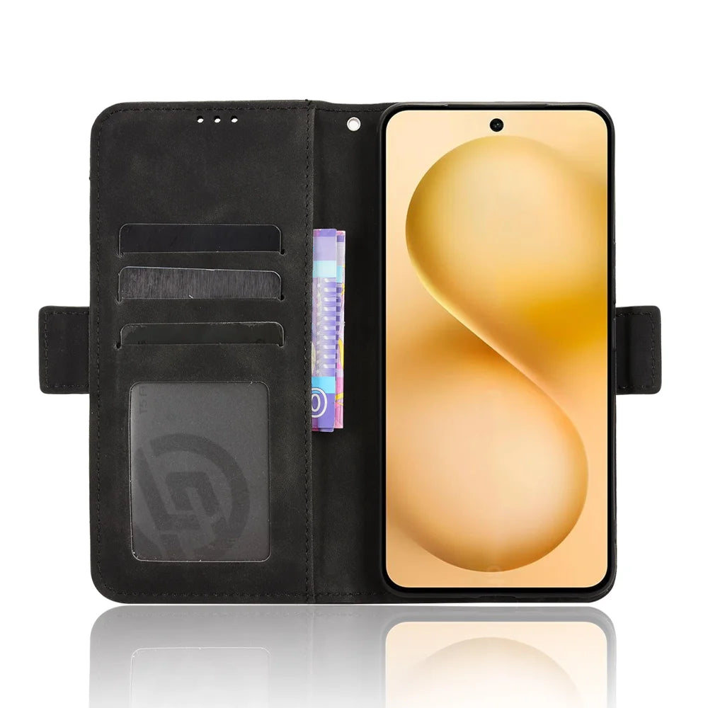 For vivo V60 5G Leather Case Phone Wallet Cover with Multiple Card Slots - Black - 6