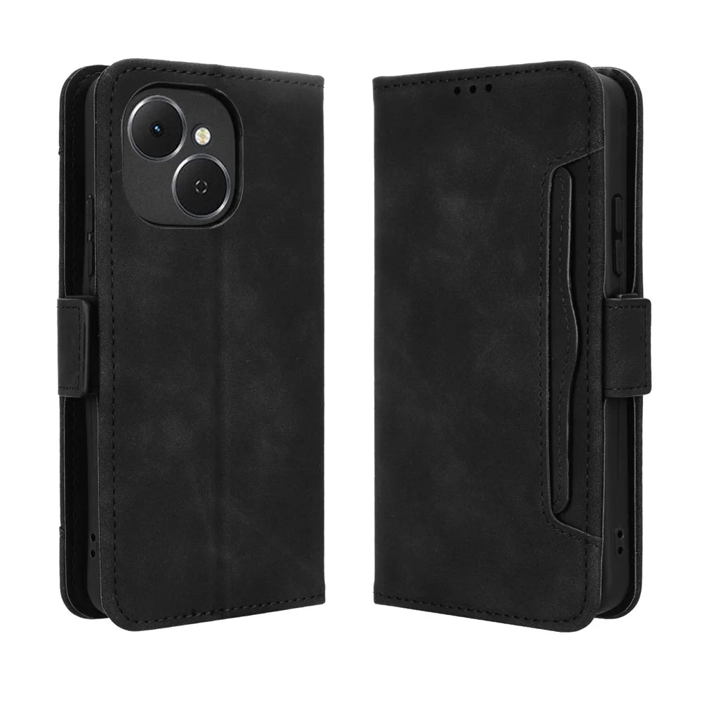 For TECNO Spark 40C Leather Case Phone Wallet Cover with Multiple Card Slots - Black - 1