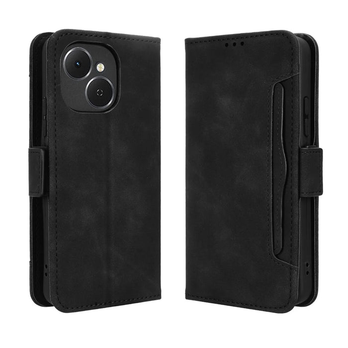 For TECNO Spark 40C Leather Case Phone Wallet Cover with Multiple Card Slots - Black - 1