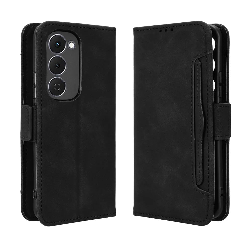 For TECNO Spark 40 Pro+ 4G Leather Case Phone Wallet Cover with Multiple Card Slots - Black - 1