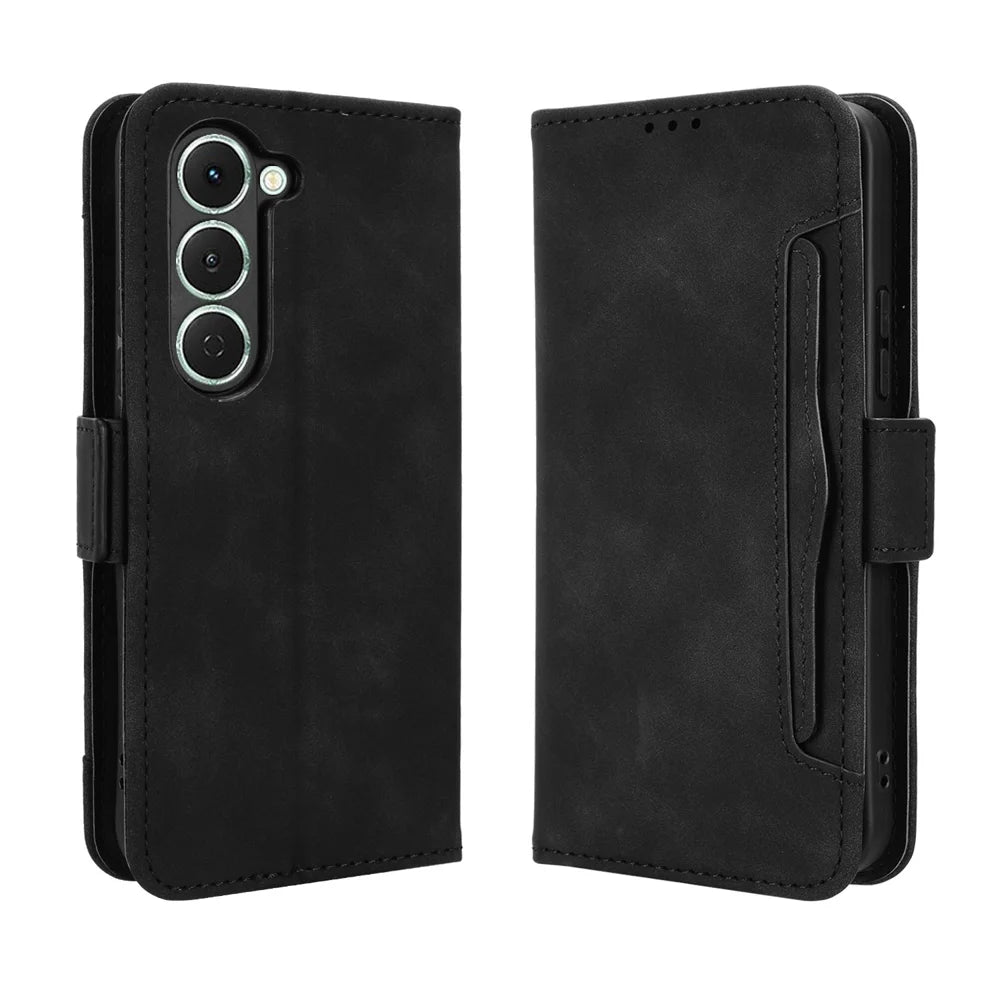 For TECNO Spark 40 Pro 4G Leather Case Phone Wallet Cover with Multiple Card Slots - Black - 1