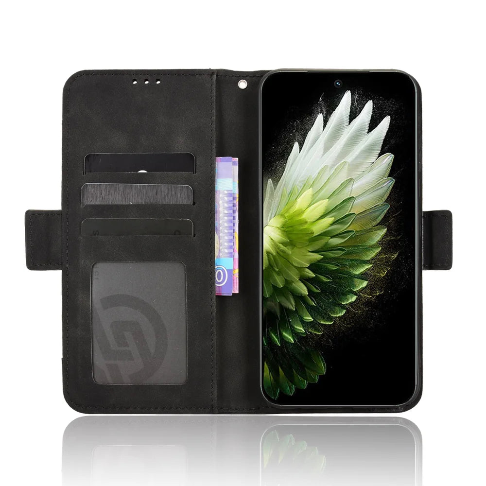 For TECNO Spark 40 Pro 4G Leather Case Phone Wallet Cover with Multiple Card Slots - Black - 6