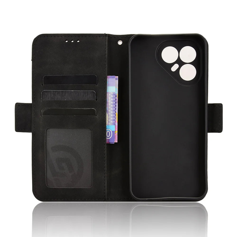 For TECNO Pova 7 Pro 5G Leather Case Phone Wallet Cover with Multiple Card Slots - Black - 5