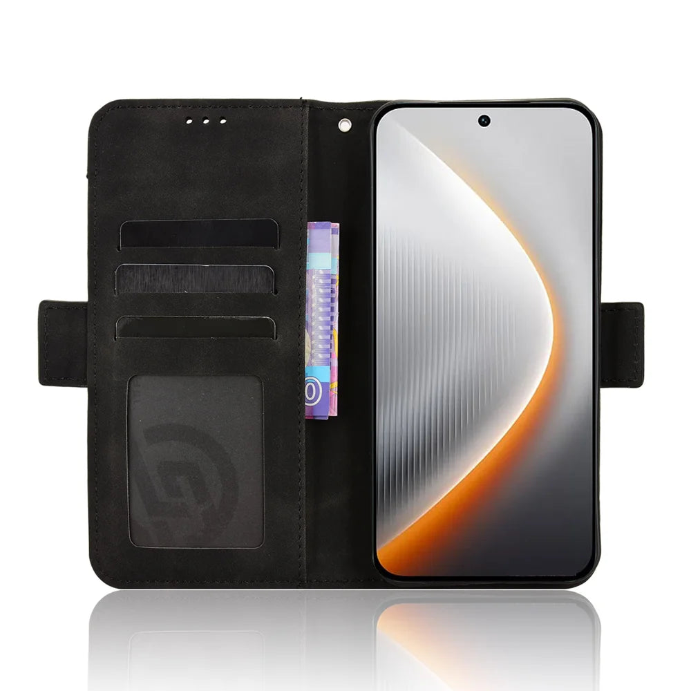 For TECNO Pova 7 Pro 5G Leather Case Phone Wallet Cover with Multiple Card Slots - Black - 6