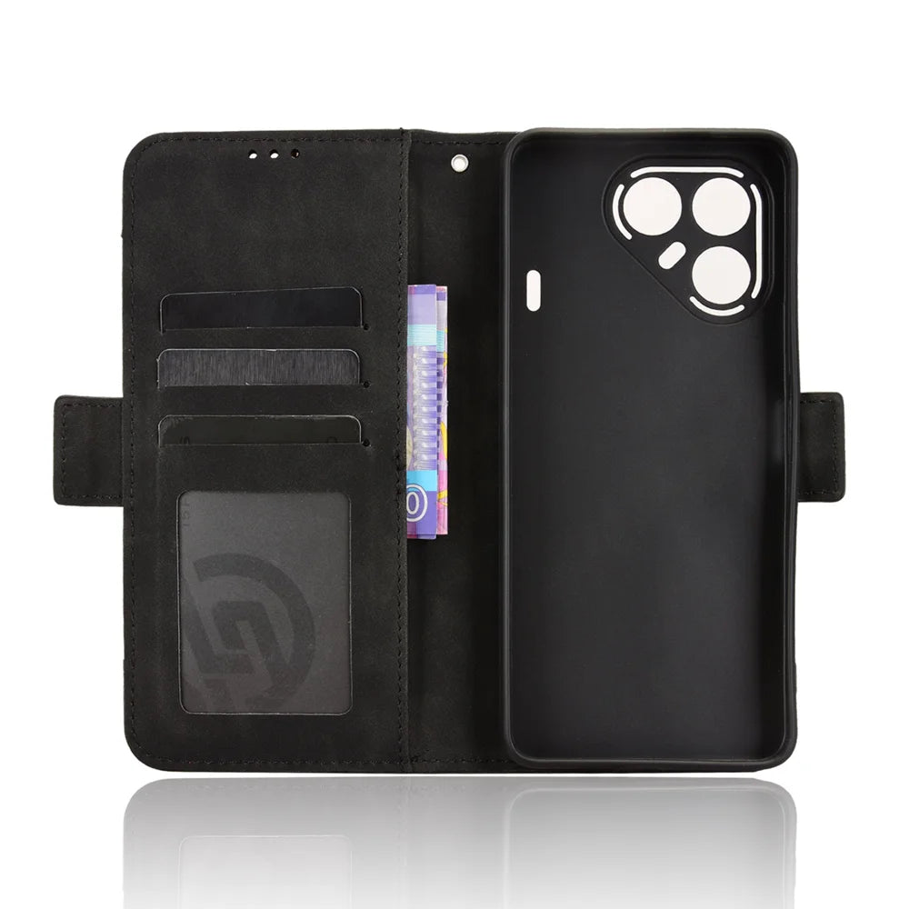 For TECNO Pova 7 5G Leather Case Phone Wallet Cover with Multiple Card Slots - Black - 5