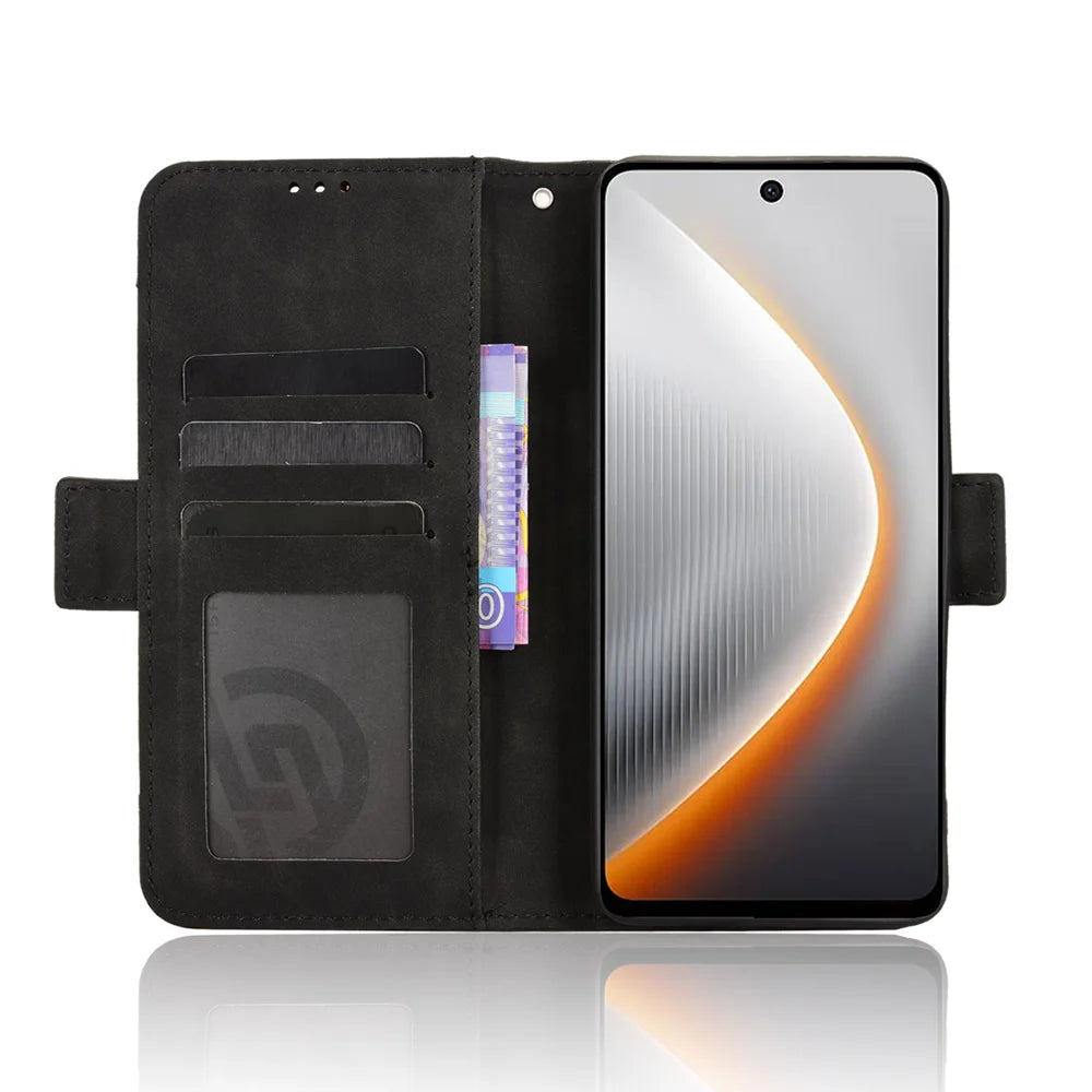 For TECNO Pova 7 5G Leather Case Phone Wallet Cover with Multiple Card Slots - Black - 6