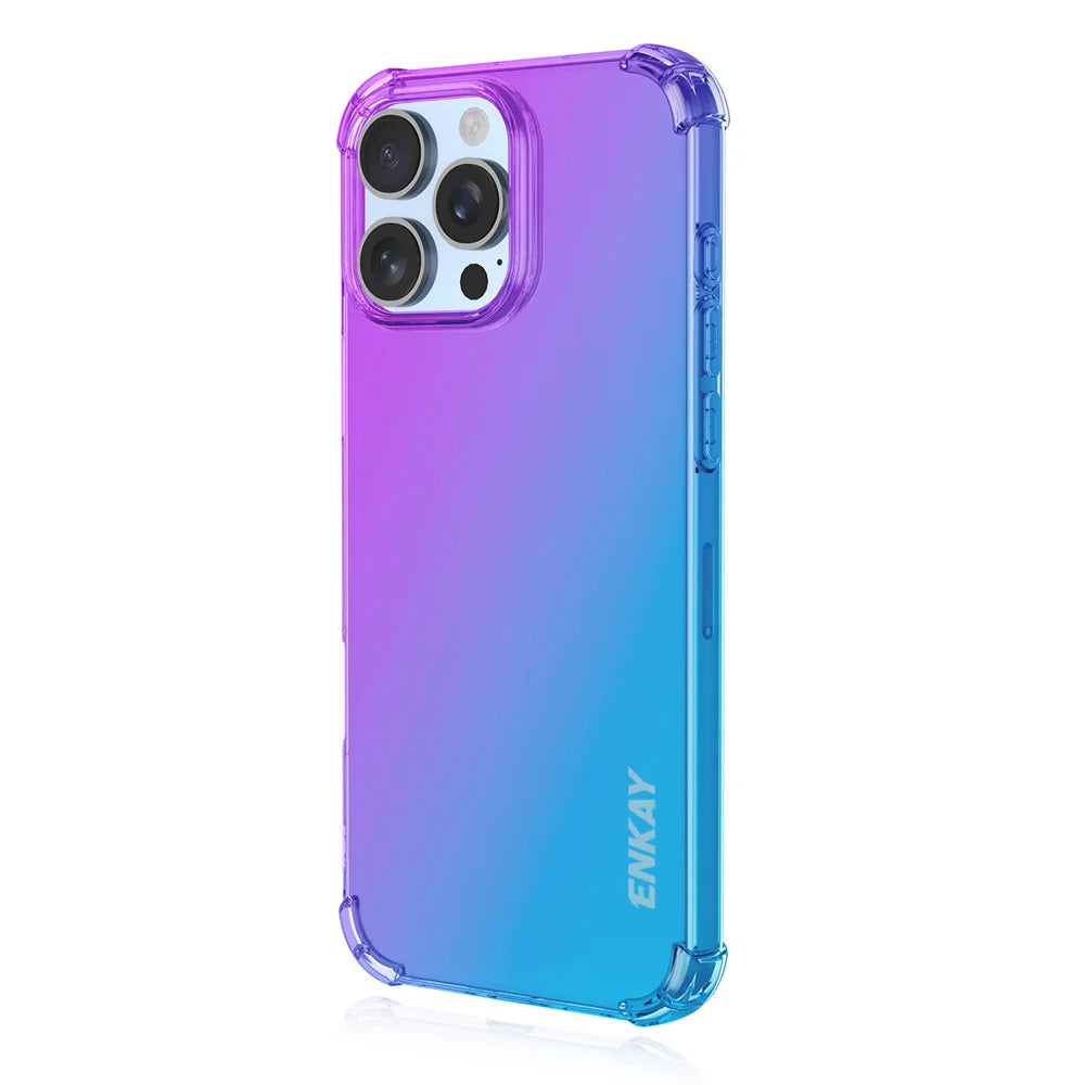 ENKAY For iPhone 16 Pro TPU Case  Thickened Four Corner Drop-proof Phone Back Cover - Purple / Blue - 1
