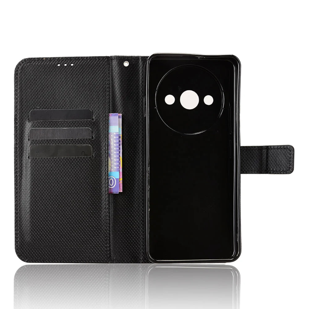 For Oukitel C59 Pro Leather Wallet Case with Strap Diamond Texture Phone Cover - Black - 5