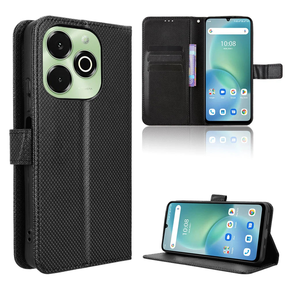For Umidigi G100x 4G / Umidigi G100x 5G / Umidigi Note 100x 4G / Umidigi Note 100x 5G / Umidigi G9x 4G Leather Wallet Case with Strap Diamond Texture Phone Cover - Black - 1