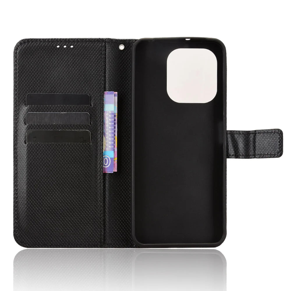 For Umidigi G100x 4G / Umidigi G100x 5G / Umidigi Note 100x 4G / Umidigi Note 100x 5G / Umidigi G9x 4G Leather Wallet Case with Strap Diamond Texture Phone Cover - Black - 5