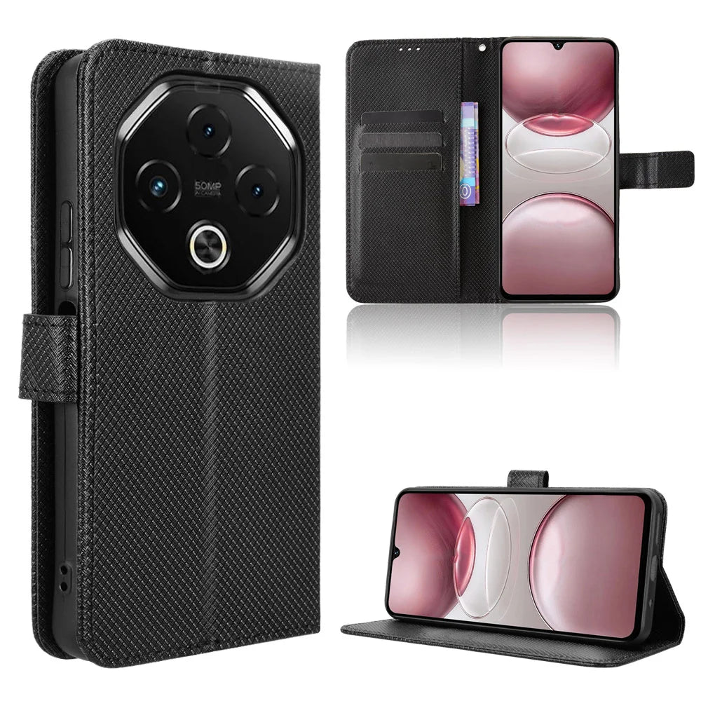 For Umidigi G100 5G / Umidigi G100 Pro 4G Leather Wallet Case with Strap Diamond Texture Phone Cover - Black - 1