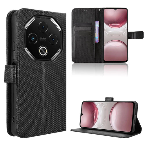 For Umidigi G100 5G / Umidigi G100 Pro 4G Leather Wallet Case with Strap Diamond Texture Phone Cover - Black - 1