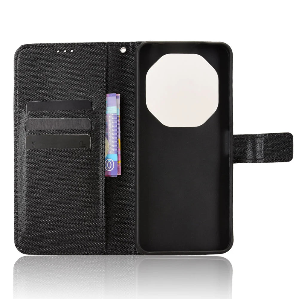 For Umidigi G100 5G / Umidigi G100 Pro 4G Leather Wallet Case with Strap Diamond Texture Phone Cover - Black - 5