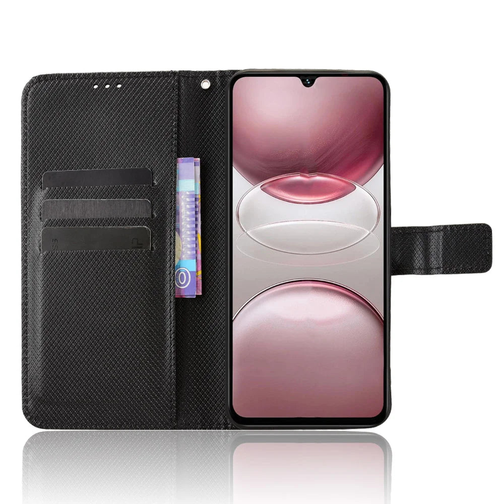 For Umidigi G100 5G / Umidigi G100 Pro 4G Leather Wallet Case with Strap Diamond Texture Phone Cover - Black - 6