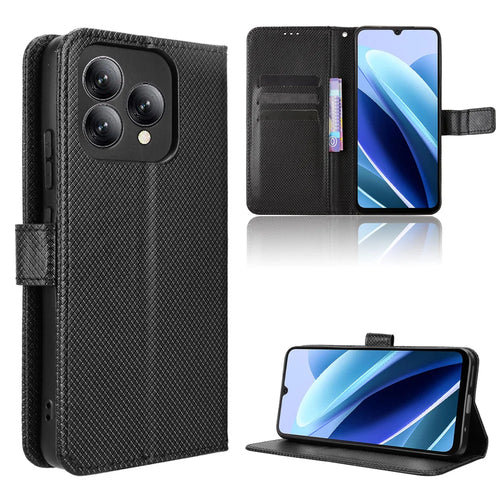 For Cubot A40 Leather Wallet Case with Strap Diamond Texture Phone Cover - Black - 1