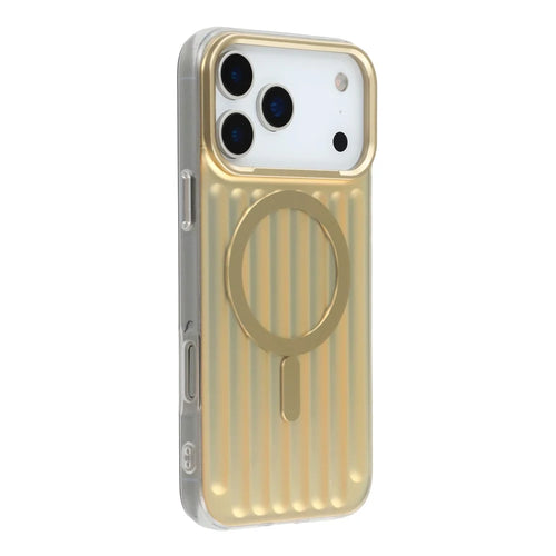 For iPhone 18 Pro Max / 17 Pro Max Case Compatible with MagSafe Luggage Texture IMD TPU Phone Back Cover - Gold - 1