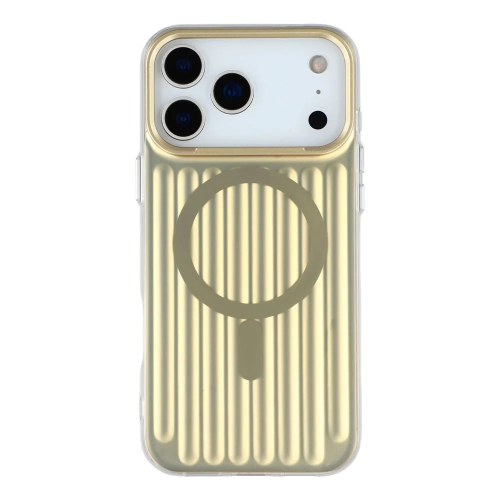 For iPhone 18 Pro Max / 17 Pro Max Case Compatible with MagSafe Luggage Texture IMD TPU Phone Back Cover - Gold - 3