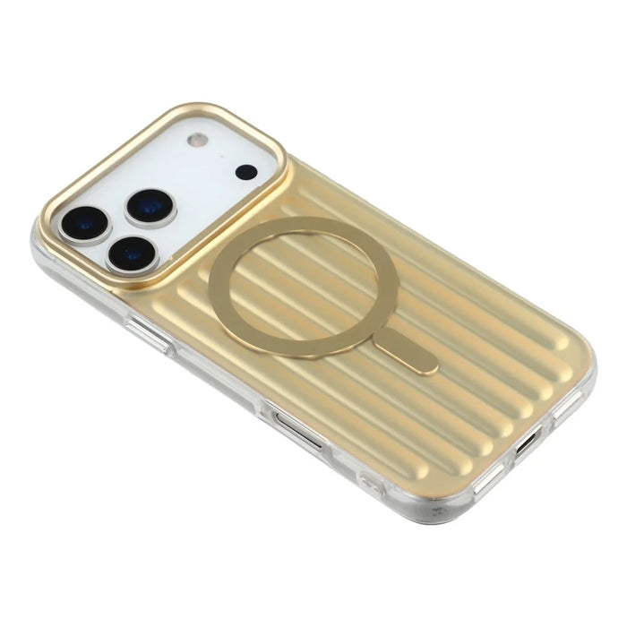 For iPhone 18 Pro / 17 Pro Case Compatible with MagSafe Luggage Texture IMD TPU Phone Back Cover - Gold - 4