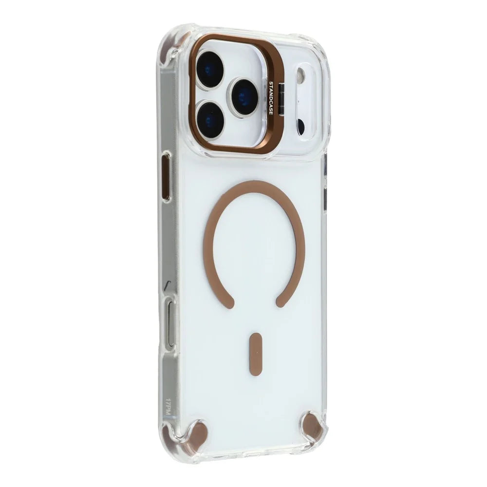 For iPhone 18 Pro / 17 Pro Magnetic Case TPU PC Clear Phone Cover with Lens Frame Kickstand  /  Lens Film - Brown - 3