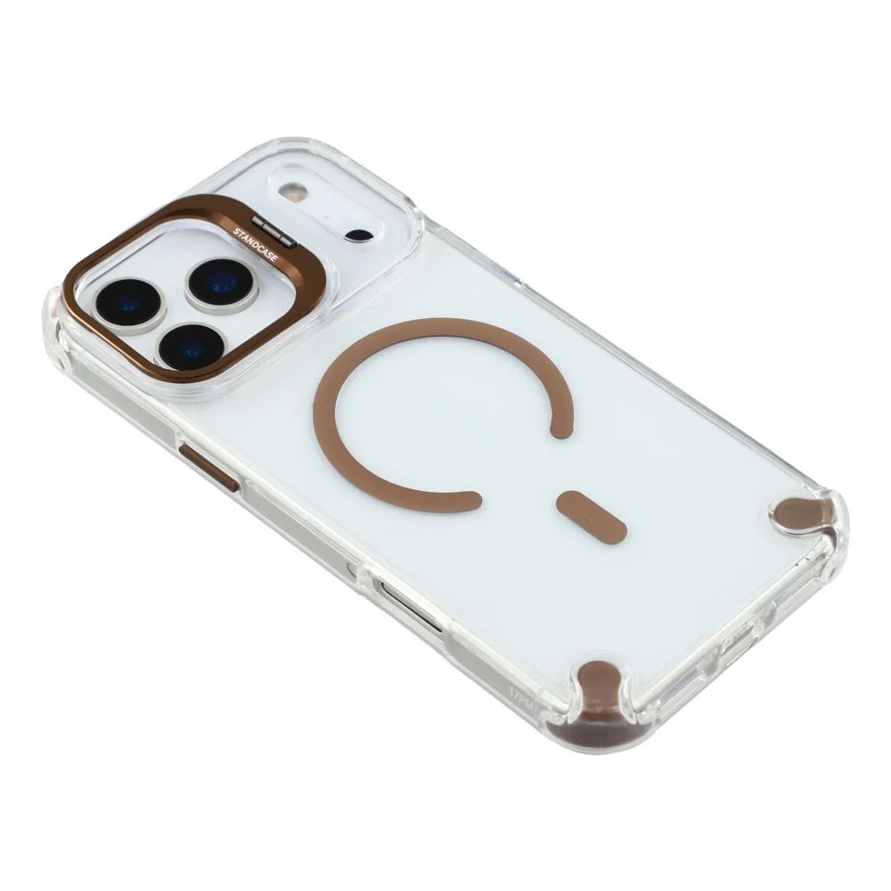 For iPhone 18 Pro / 17 Pro Magnetic Case TPU PC Clear Phone Cover with Lens Frame Kickstand  /  Lens Film - Brown - 7