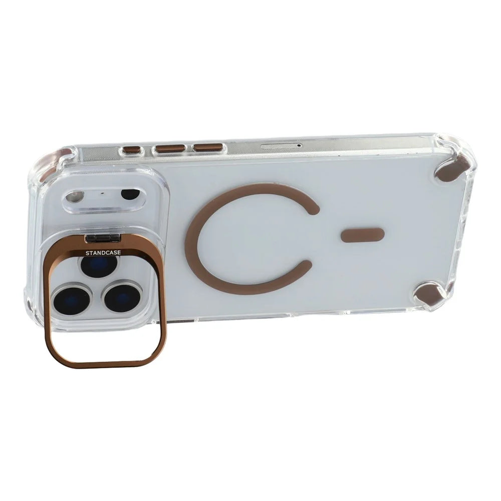 For iPhone 18 Pro Max / 17 Pro Max Magnetic Case TPU PC Clear Phone Cover with Lens Frame Kickstand  /  Lens Film - Brown - 6